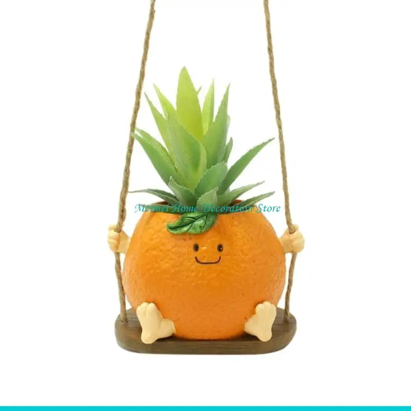 support jardinière suspendu résine orange pot plante swing ludique balcon jardin