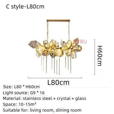 Suspension lumineuse moderne ornementale cristal géométrique ambre blanc chambre salon