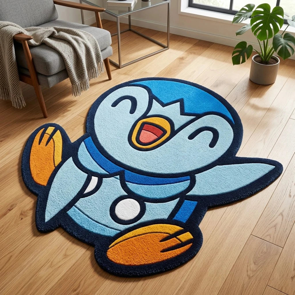 tapis antidérapant anime pokemon pingouin piplup bleu blanc jaune cartoon salon chambre decoration maison