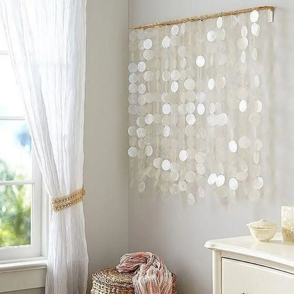 rideau coquillages blanc translucide rangées circulaires moderne naturel suspension intérieure decoration