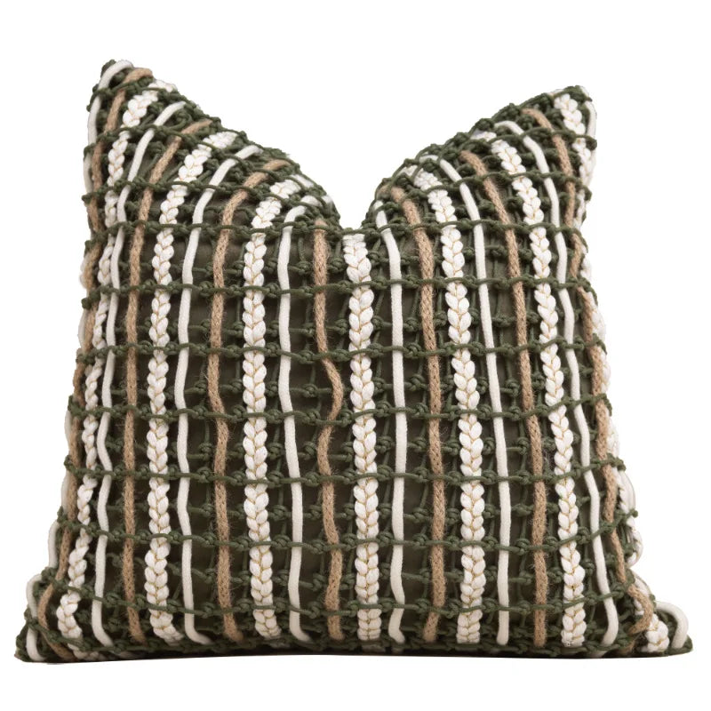 coussin décoratif géométrique vert beige blanc contemporain salon lit voiture 45x45cm