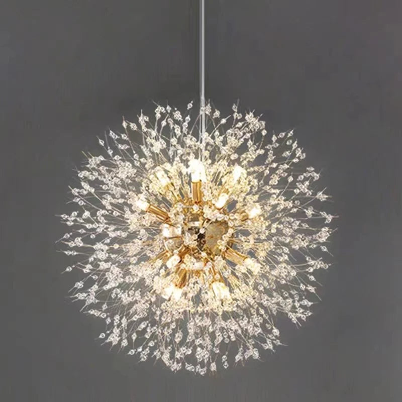 lustre suspension moderne cristal transparent doré luminaire salon restaurant élégant contemporain