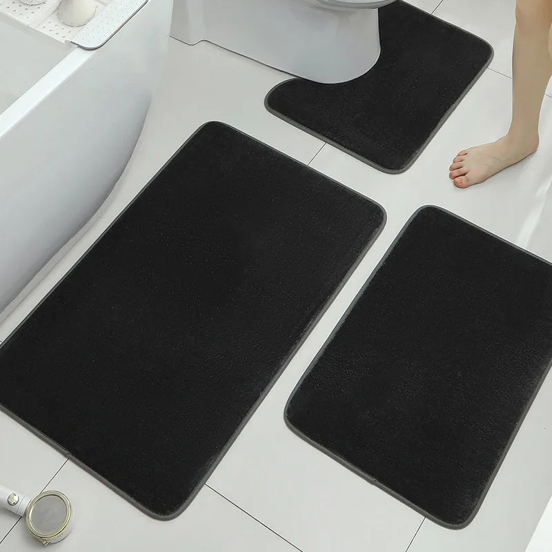tapis bain ensemble trois pièces moderne duveteux antidérapant bleu gris beige