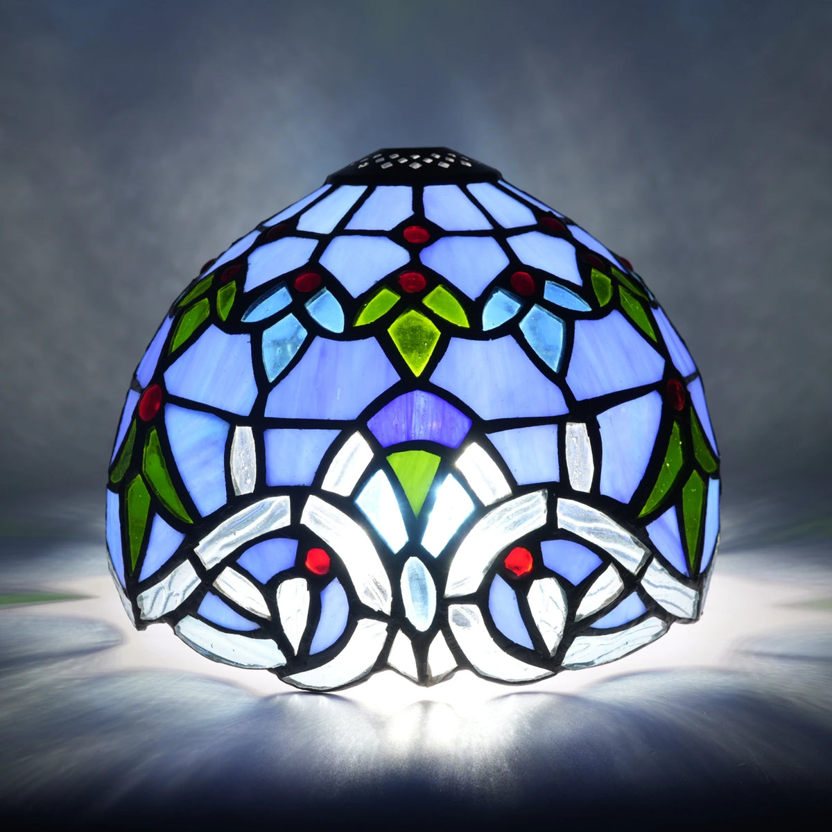 abat jour tiffany art nouveau bleu vert mosaïque floral 20cm 8inch