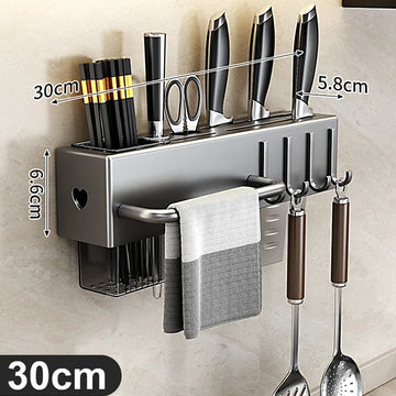 organisateur mural cuisine gris couteaux baguettes serviettes rangement multifonctionnel moderne minimaliste