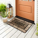 tapis d'entrée moderne marron beige texture pierre lettrage welcome résistant rides