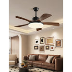 ventilateur moderne noir bois lampe led télécommande flux lumineux haute performance