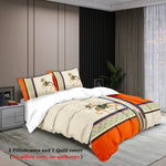 ensemble literie moderne trois pièces housse couette taies d'oreiller motif géométrique beige orange bleu