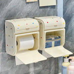 rangement mural moderne porte papier toilette blanc cassé points colorés fixation sans perçage mignon