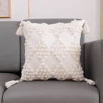 coussin carré géométrique blanc boho chic franges opaques décoration maison voiture