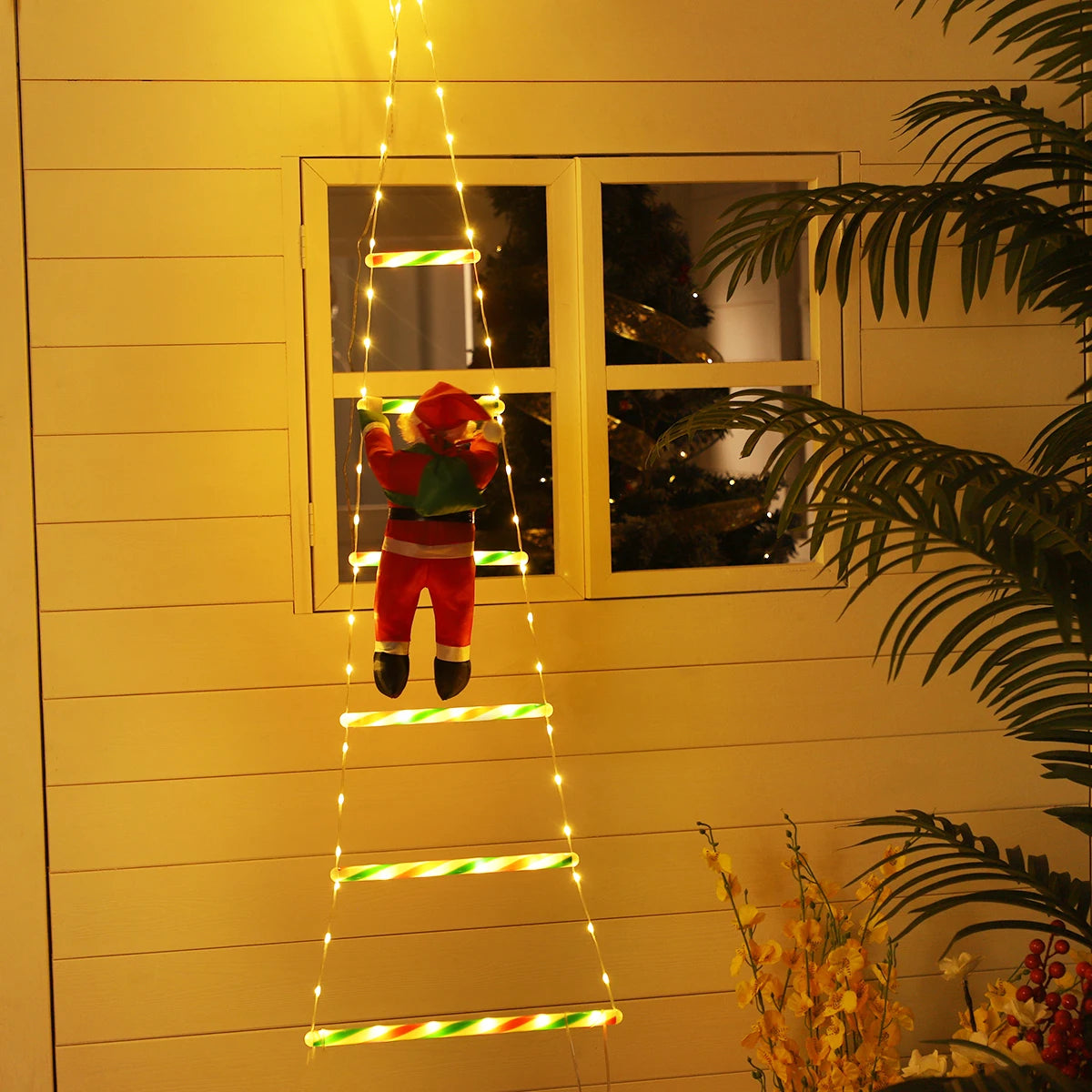 décoration noël lumineuse père noël guirlandes rayures colorées moderne adhésif rouge vert blanc