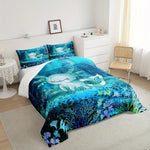 ensemble literie thème sous marin poissons coraux algues moderne bleu vert blanc rose