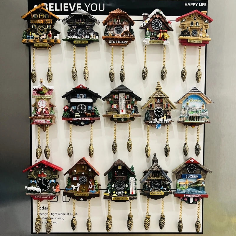 horloge pendule alpine animaux paysages aimants réfrigerateur texte traditionnel