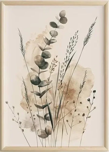 affiches murales minimaliste abstrait feuilles fleurs séchées naturelles encadrées bois salon chambre trio