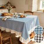 nappe table carreaux marron blanc volants classique rustique cuisine restaurant fêtes mariage
