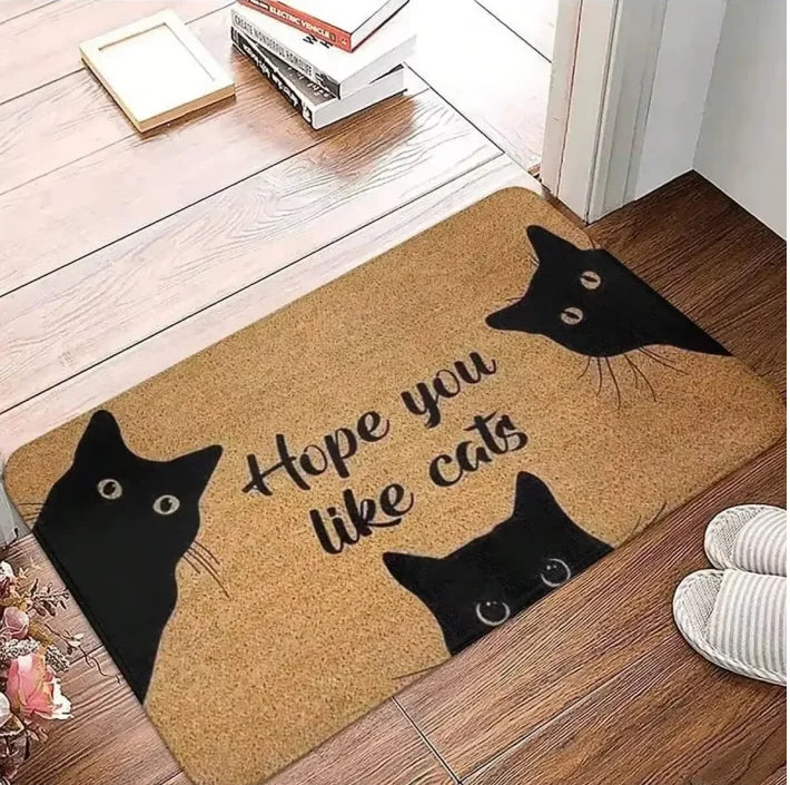 tapis d'entrée moderne chat noir bienvenue antidérapant salon bain extérieur 30x50cm 40x60cm