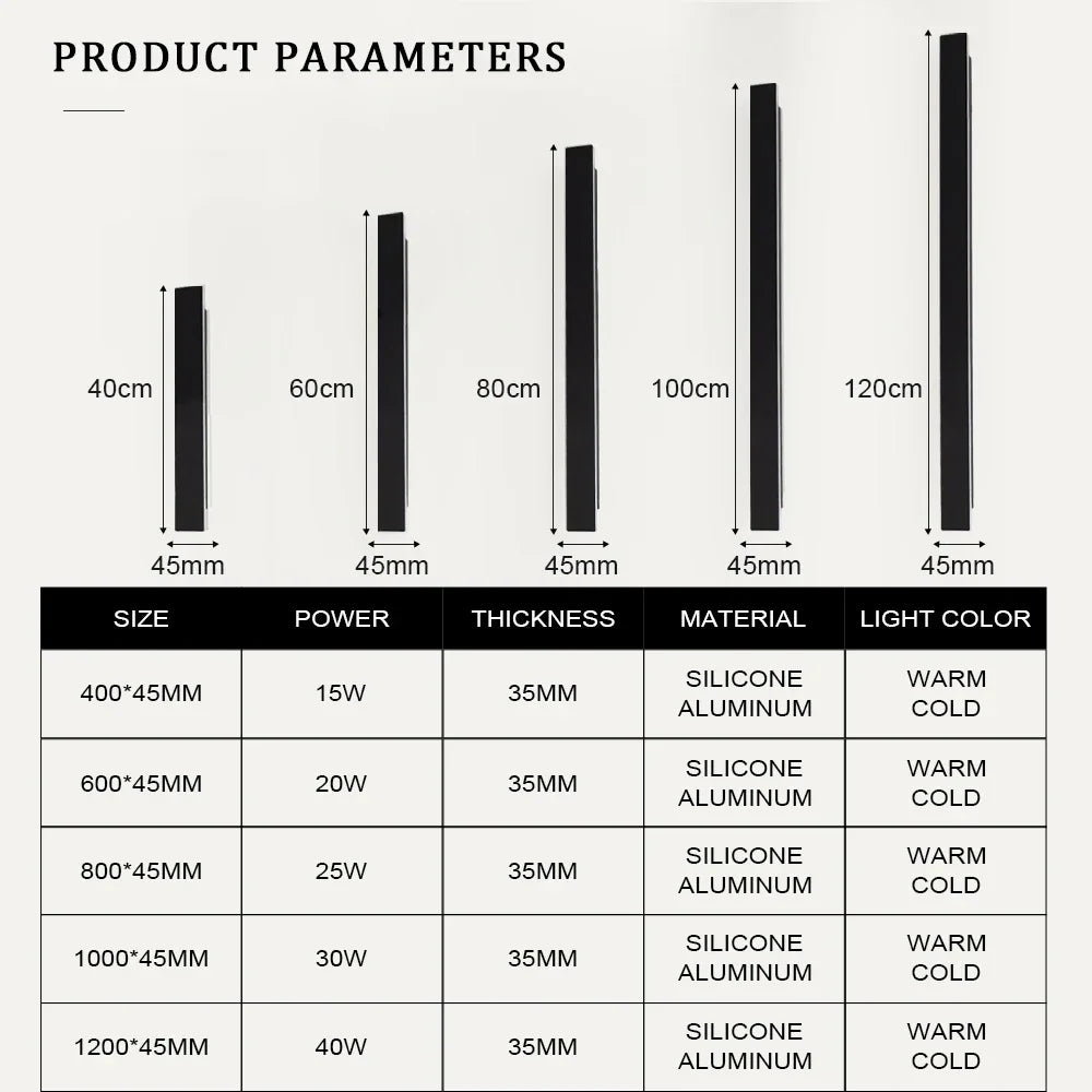 lampe murale led moderne noire frosted 40cm 60cm 80cm 100cm 120cm