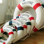 bouée décorative nautique rouge bleu corde rayures mur marine decorationintérieur
