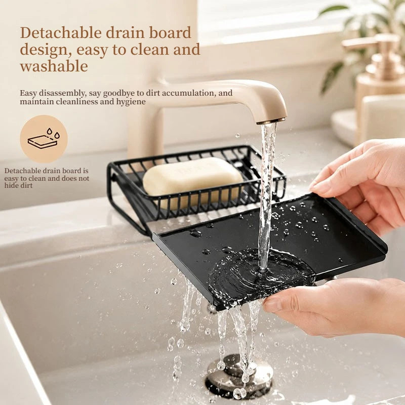 porte savon moderne plastique noir grille métallique opaquant étagère drainage