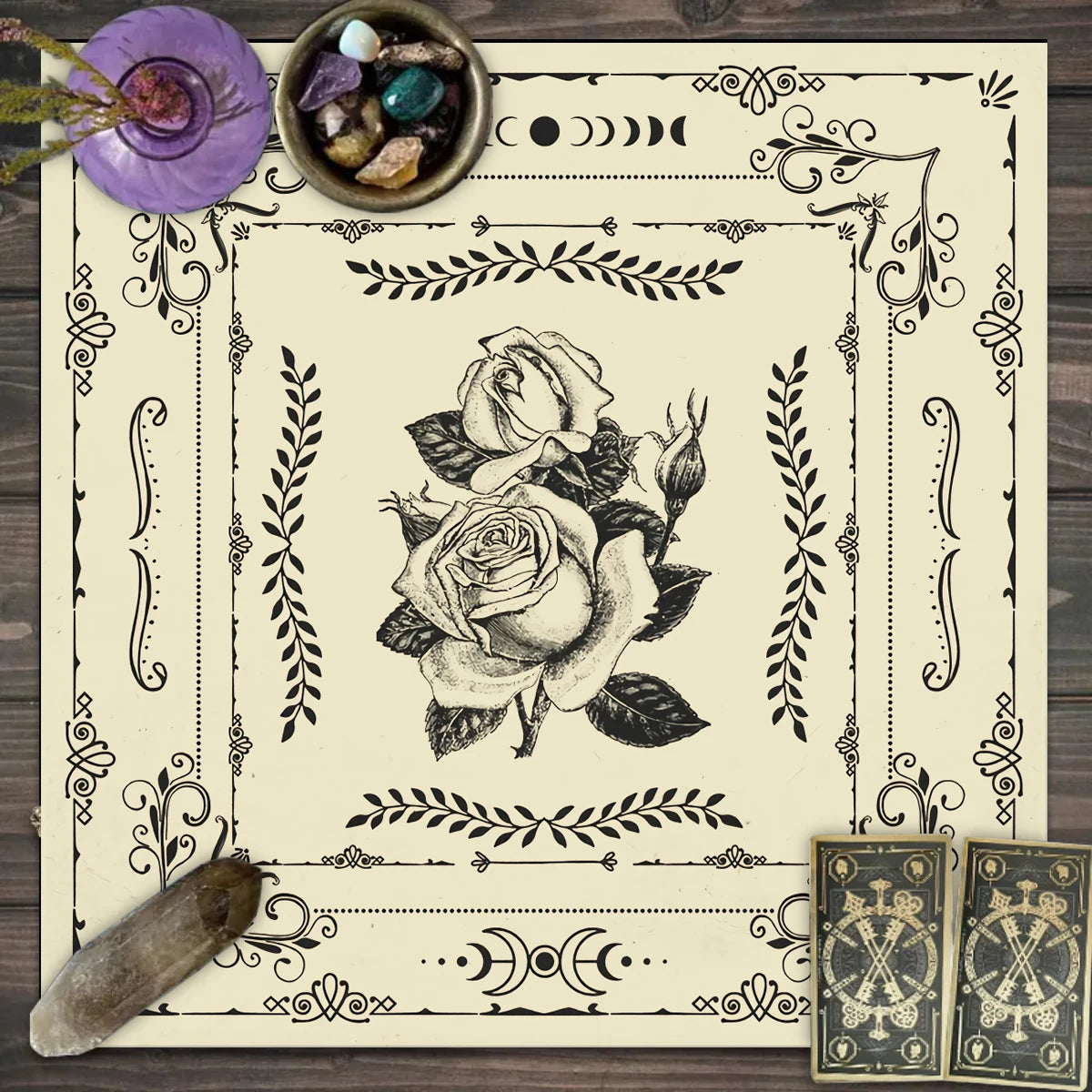 tapis décoratif phénix papillons cristaux astrologie noir rose blanc vert bleu doré moderne fantastique