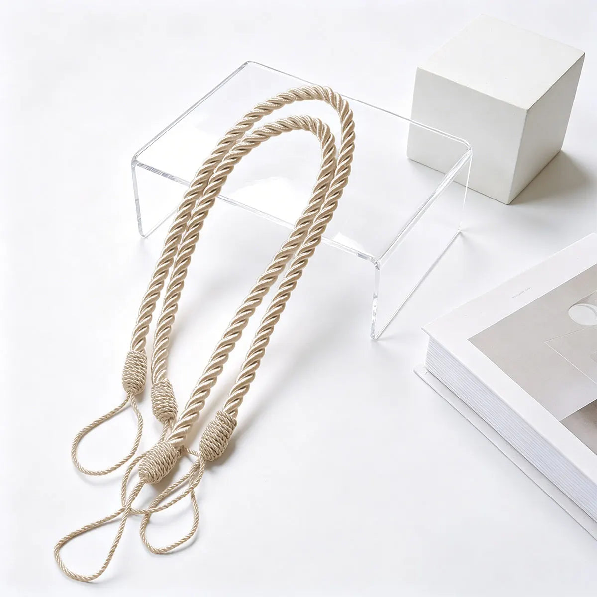 corde torsadée blanc anneaux rideaux ajustables tissés main classique minimaliste wabi sabi