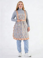 tablier cuisine toile fleurs petite pois gris rose vintage ajustable femmes