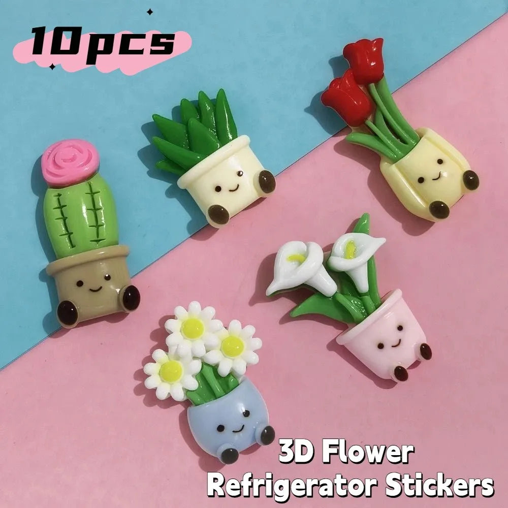 stickers kawaii plantes fleurs pots décoratifs réfrigérateur variés motifs souriants