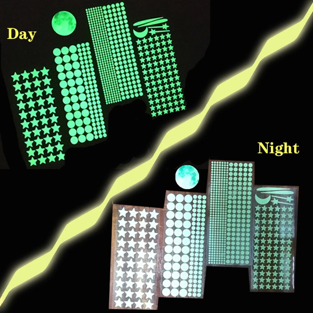 stickers muraux lumineux étoiles points lunes vert fluorescent moderne décoration chambre bébé 637 pièces