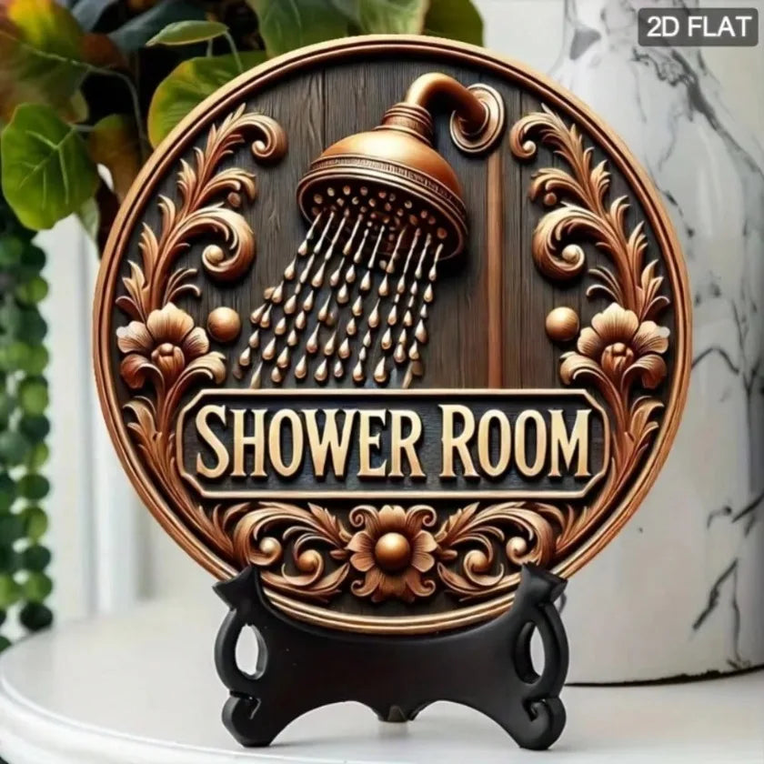plaque decorative ornementale fleur texte shower room dorée artisanale classique mur decoration chambre salle