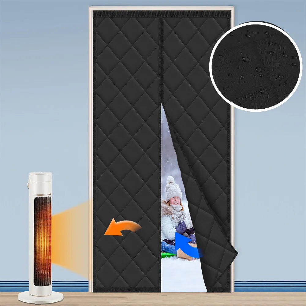 rideau porte gris quilté moderne clips magnétiques zip thermique isolation économique privacité hiver