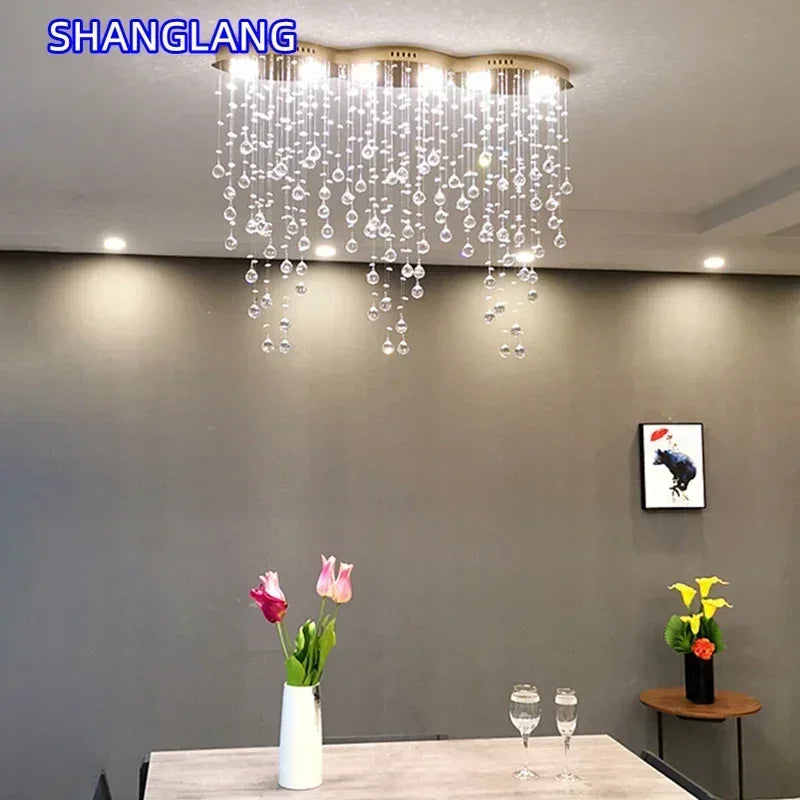 lampe suspendue moderne transparente cristal dorées élégante gouttees 100w 24v led