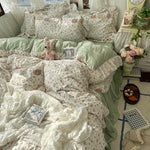 parure lit complète fleurs vintage princesse housse couette drap taies oreillers