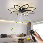ventilateur moderne led télécommande noir blanc feuilles stylisées fixations invisibles chambre restaurant
