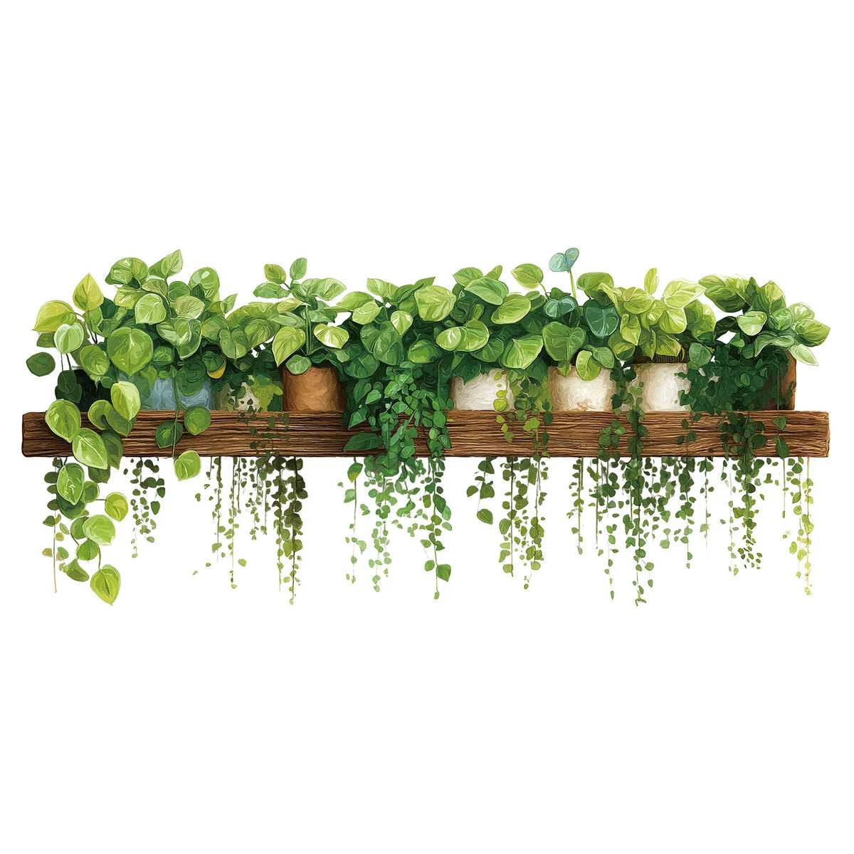 décoration murale moderne étagère murale bois naturel plante verte artificielle feuilles pots différents