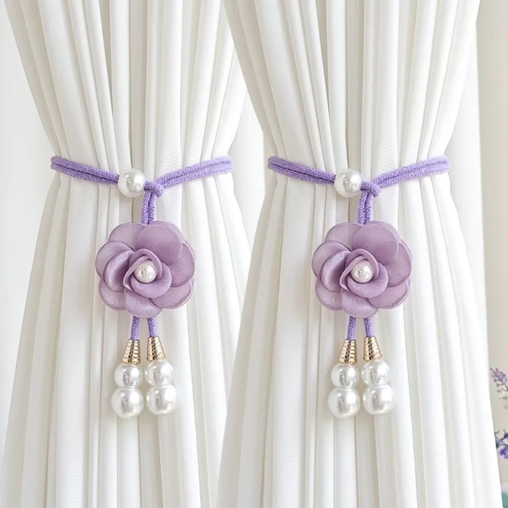 accessoires rideau fleurs cordon tressé rose violet beige blanc vert marronclair
