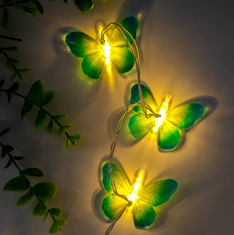 guirlande lumineuse papillons féeriques bleu rose orange vert transparents décoration mariage anniversaire fête chambre