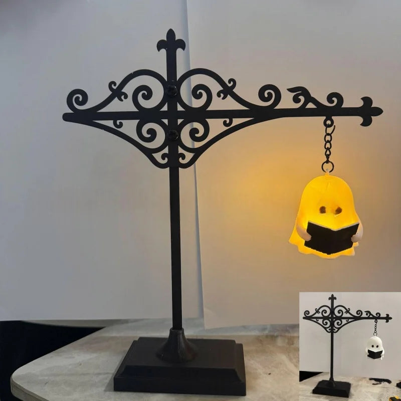 lampe poser rétro noire motif géométrique métal tringle suspension led