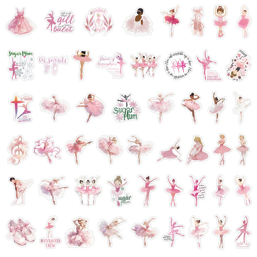 stickers danse tutu sugar plum floral illustration pastel adhésifs rose blanc chambre classe