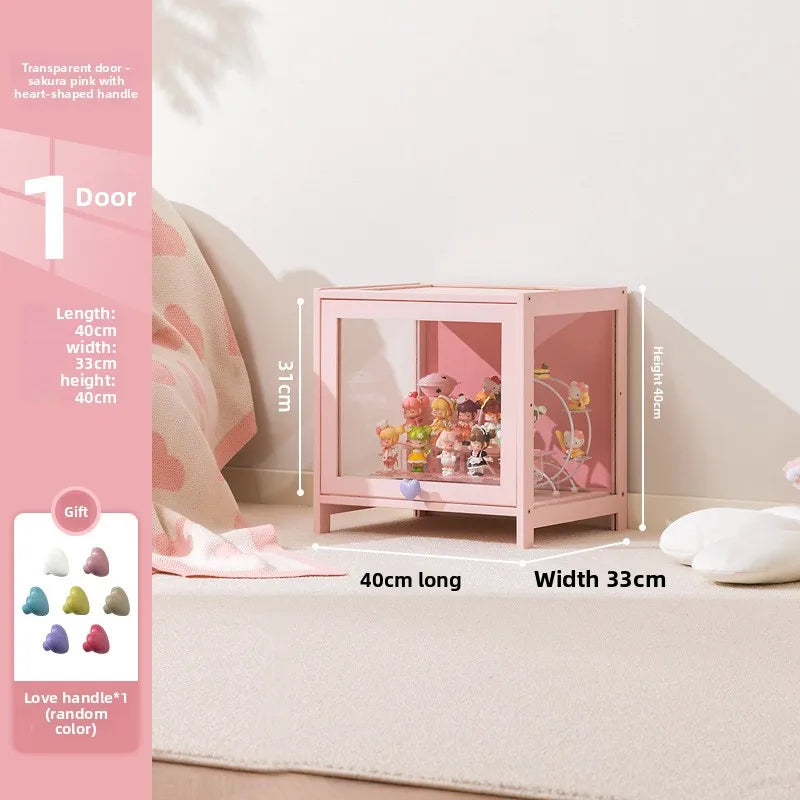 meuble rangement moderne portes transparent rose clair bambou 80cm large