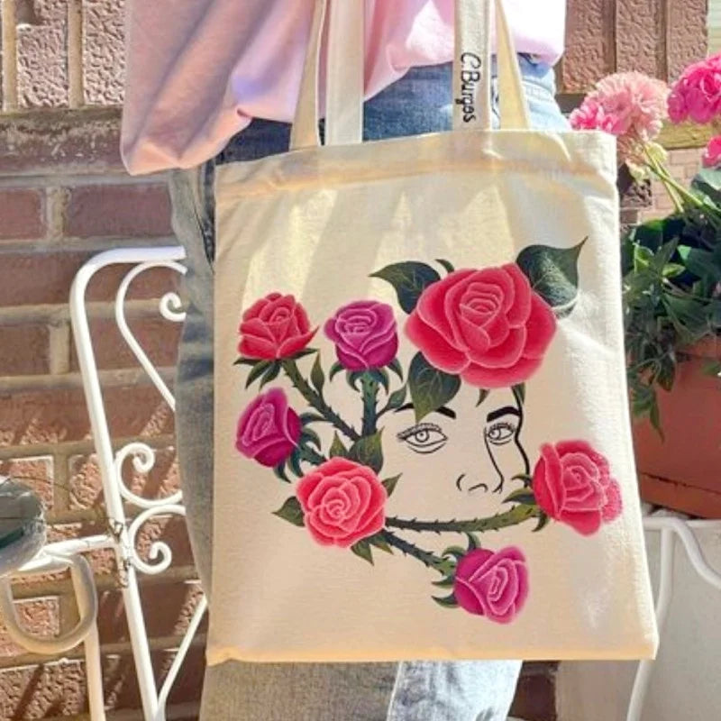 sac main réutilisable toile beige motif floral occassionnel coton écofriendlyversible pliable évènements jours festive