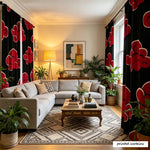 rideau imprimé moderne nuages stylisés noir rouge opacité maison polyester