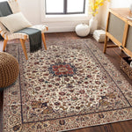 tapis salon classique motif floral traditionnel rouge bleu beige intérieur décoration maison ancien