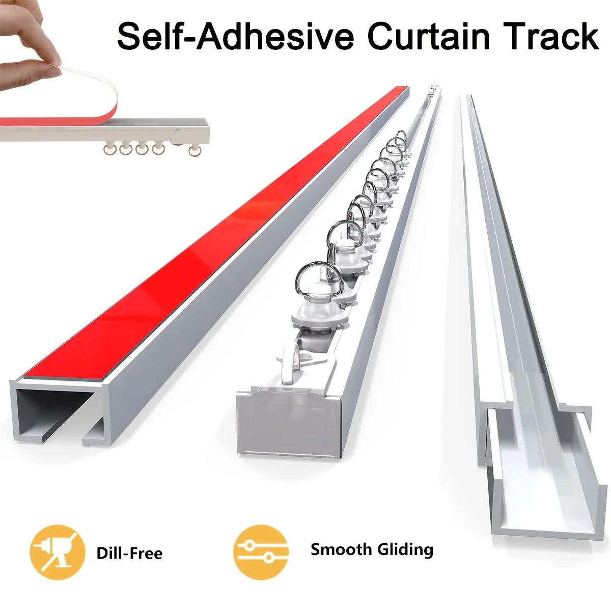 rail rideau auto adhésif gris rouge moderne crochets mur silencieux pvc