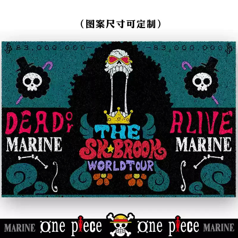 tapis d'entrée one piece noir blanc rouge personnages bienvenue chez toi logo/svg anime moderne