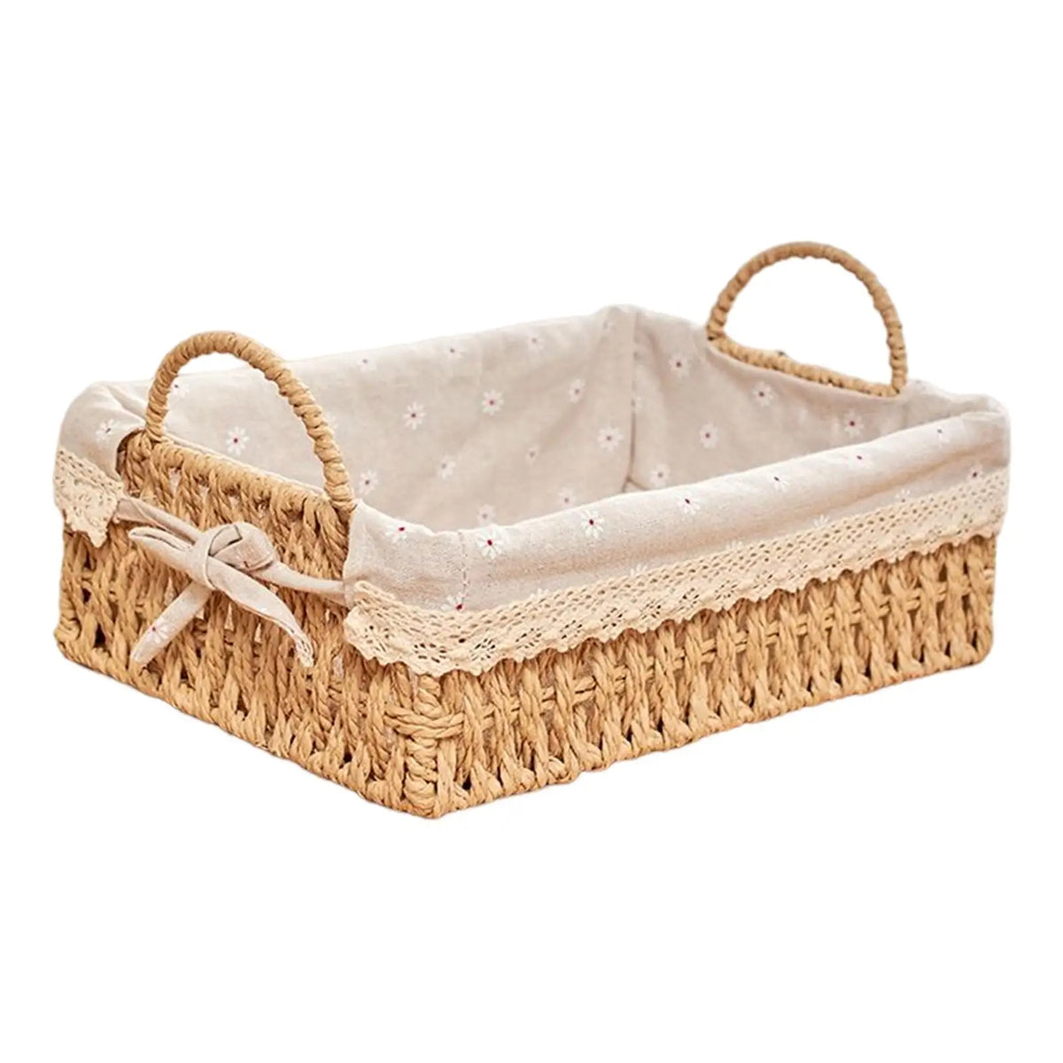 panier tressé main rustique couleur beige points blancs poignées osier