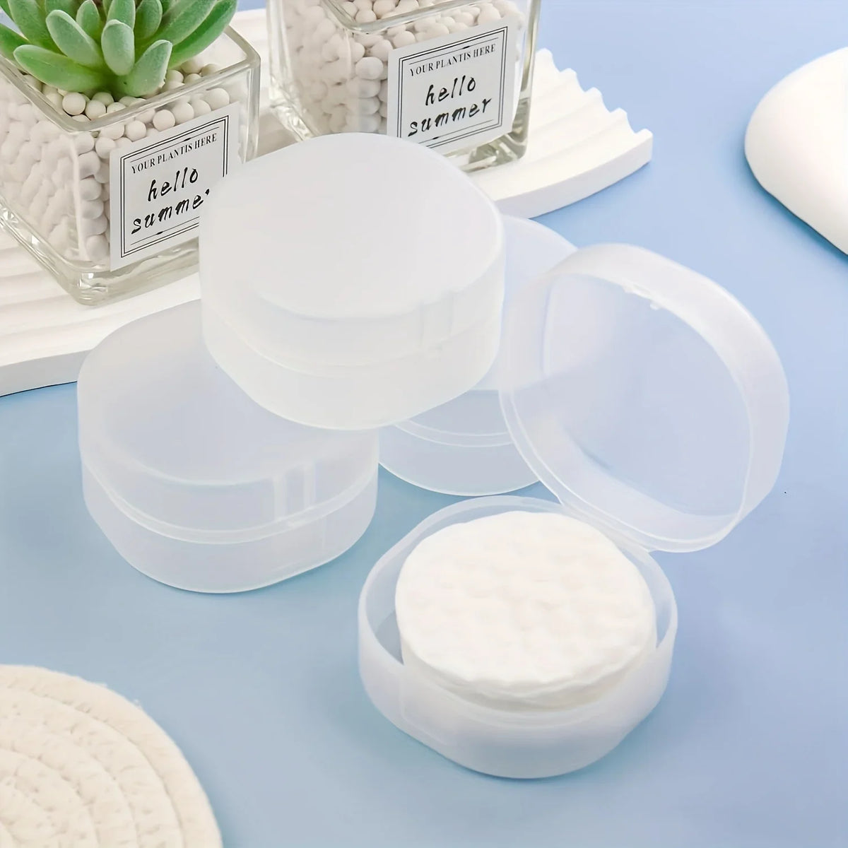 boîte rangement transparente ronde utilitaire hygiénique moderne portable vanity déplacement coton démaquillant
