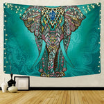 tapisserie murale mandala bohème bleu orange noir éléphant géométrique polyester rectangle