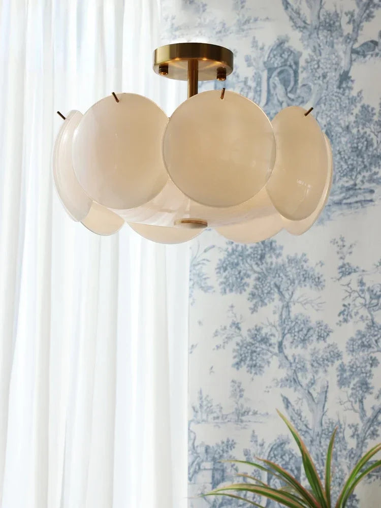 suspension lumineuse moderne blanc doré ronds translucides cuisine salle manger chambre coucher
