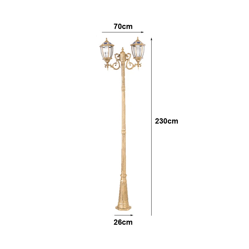 lampadaire solaire led noir doré ornements métalliques verre translucide classique vintageextérieur