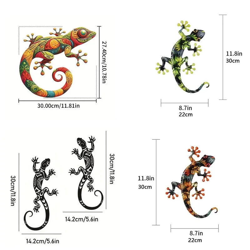 décoration murale lézard multicolore motif floral géométrique art contemporain métal